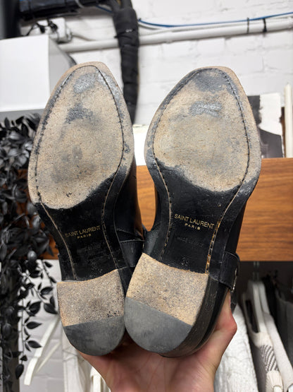 Saint Laurent Black Leather ‘Wyatt’ Harness Pointed Toe Boots