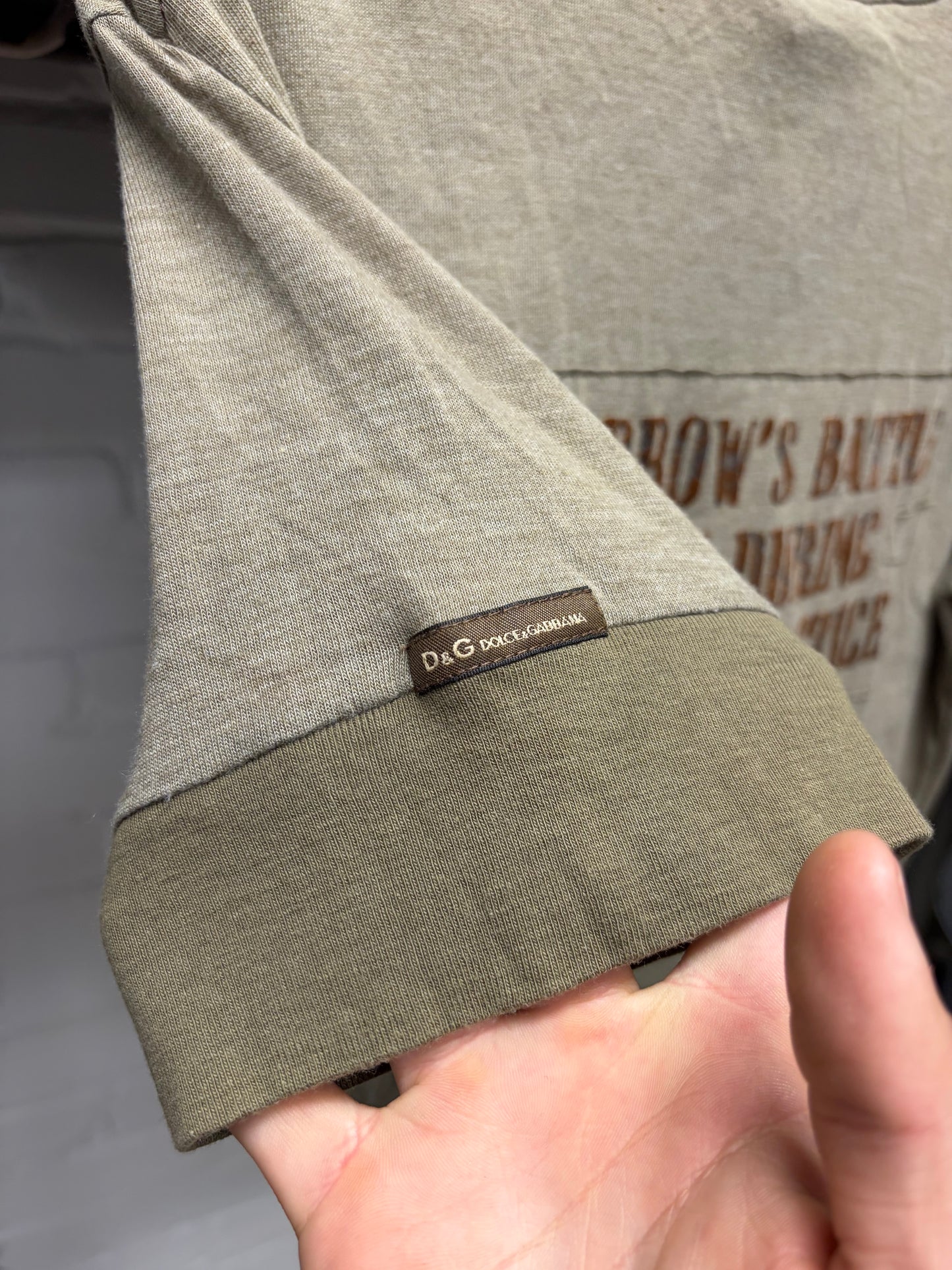 2000s Dolce & Gabbana ‘Army Training’ Brown ‘Ringer’ V-Neck Shirt