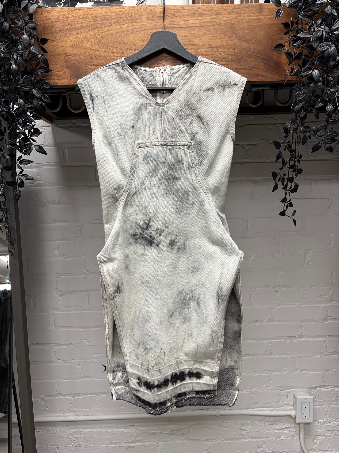 SS2015 Rick Owens ‘Faun’ Batik Grey Smoke Washed Denim Dress