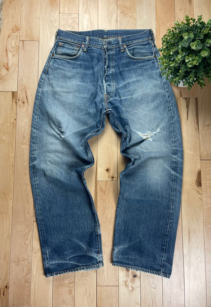 Evisu N02 Hand Painted Gull Logo Light Wash Wide Cut Denim