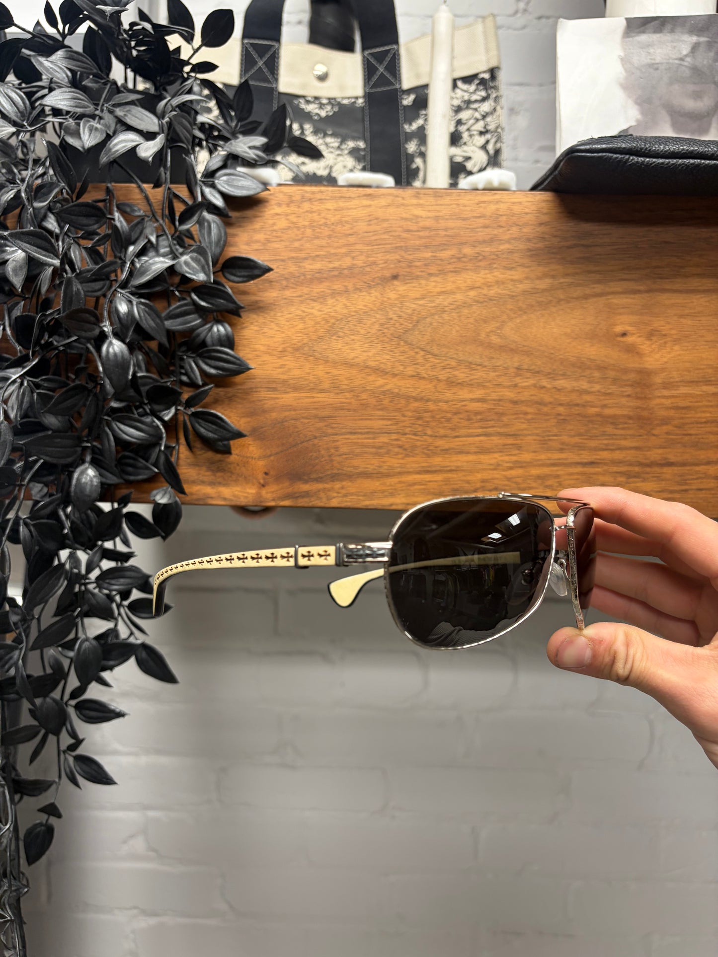 Chrome Hearts ‘The Beast I’ Wood Cross Engraved/925 Silver Aviator Sunglasses