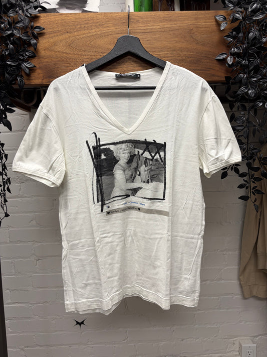 2000s Dolce & Gabbana ‘Marilyn Monroe’ V-Neck White Portrait T-Shirt