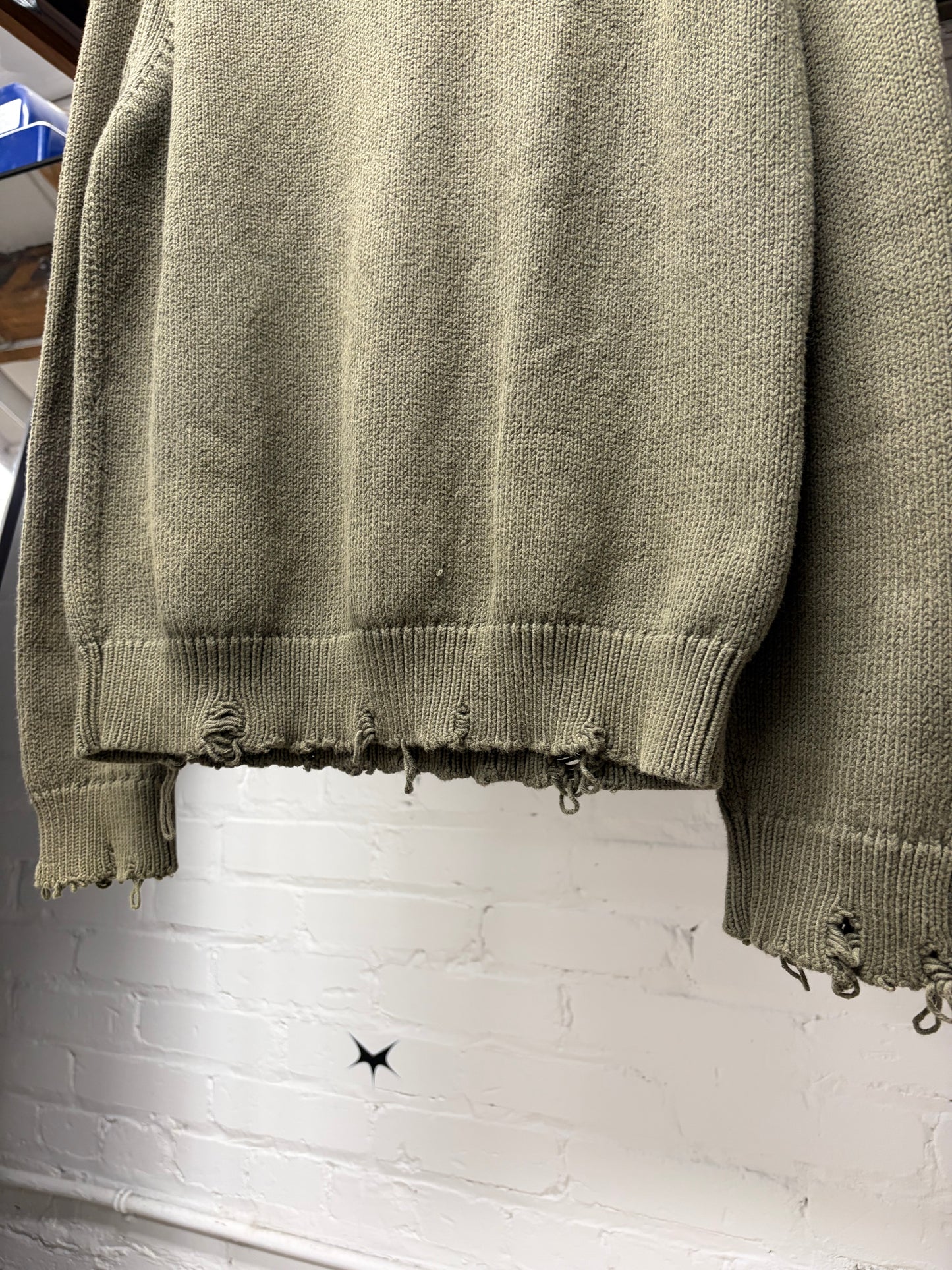 2020 Saint Laurent Distressed Dark Green Wool Knit Sweater