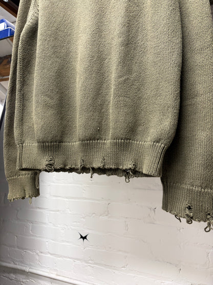 2020 Saint Laurent Distressed Dark Green Wool Knit Sweater