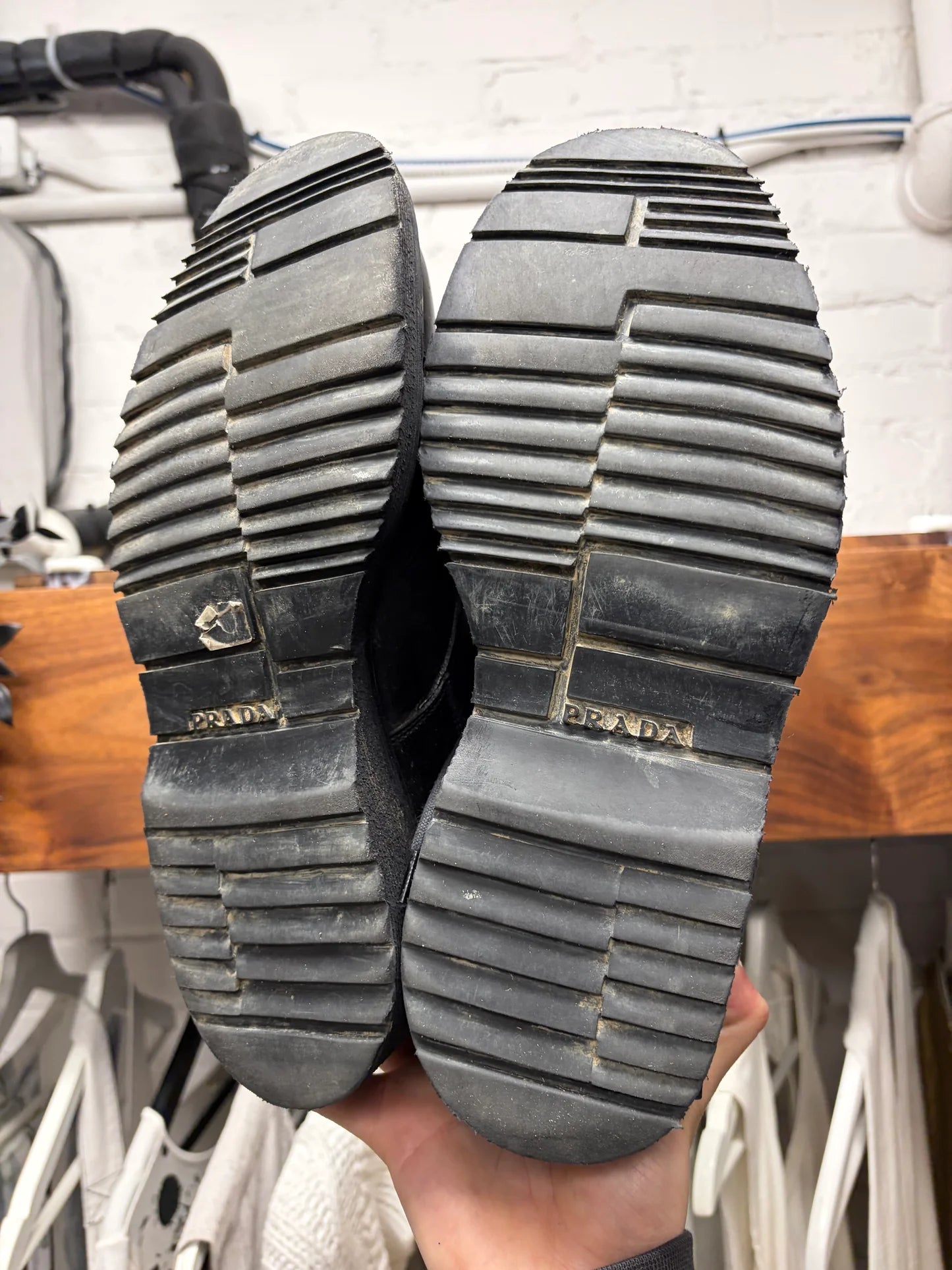 Vintage Prada Mainline Leather/Black Nylon Shell Ankle Boots