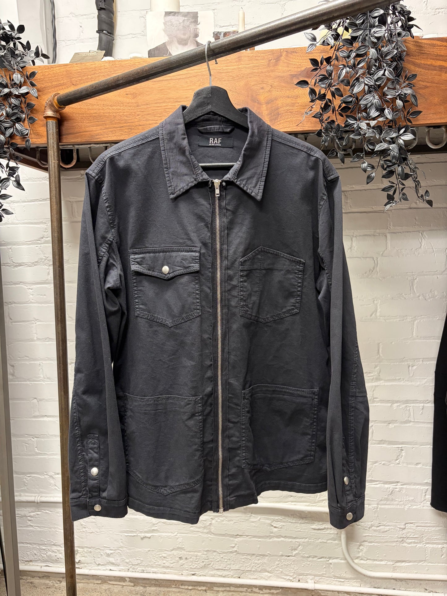 2000s Raf by Raf Simons Black Collared Zip-Up Work Jacket