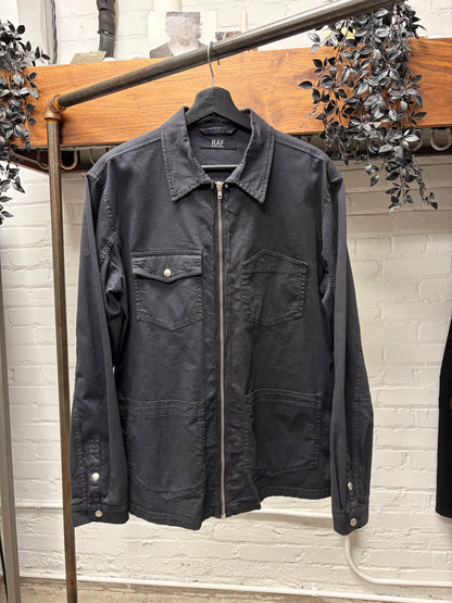 2000s Raf by Raf Simons Black Collared Zip-Up Work Jacket