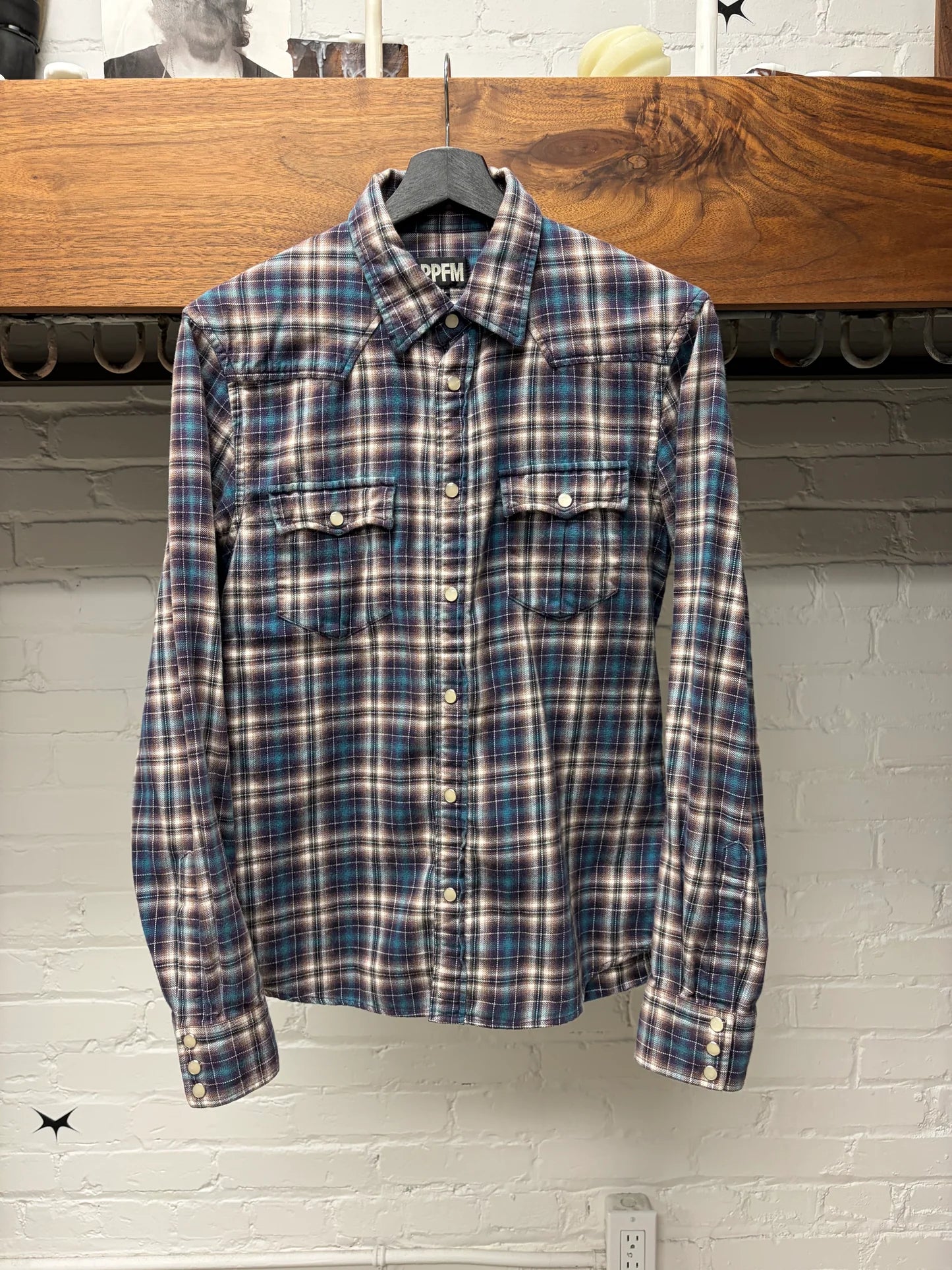 PPFM Button Snap Plaid Long Sleeve Shirt