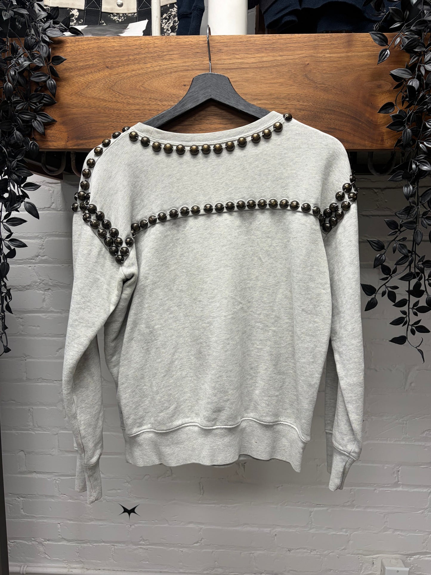Isabel Marant Beaded Ball Stud Grey Cotton Sweatshirt