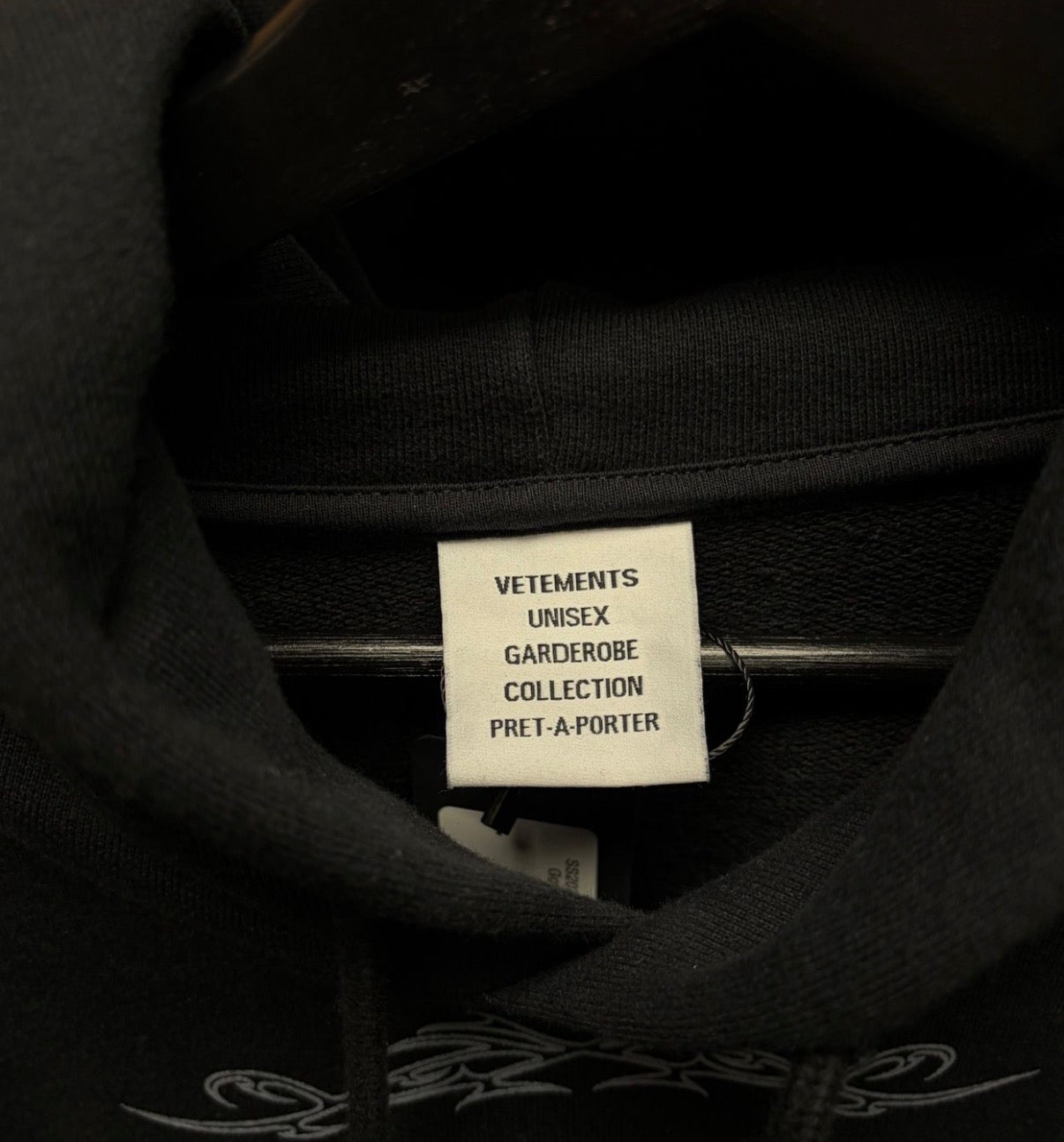 SS2022 Vetements ‘Vital Existence’ Gothic Logo Black Terry Cotton Hoodie
