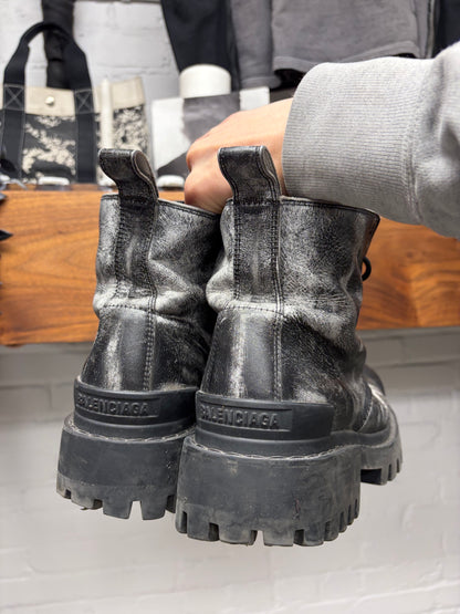 Balenciaga Distressed Black Leather ‘Strike’ Combat Boots