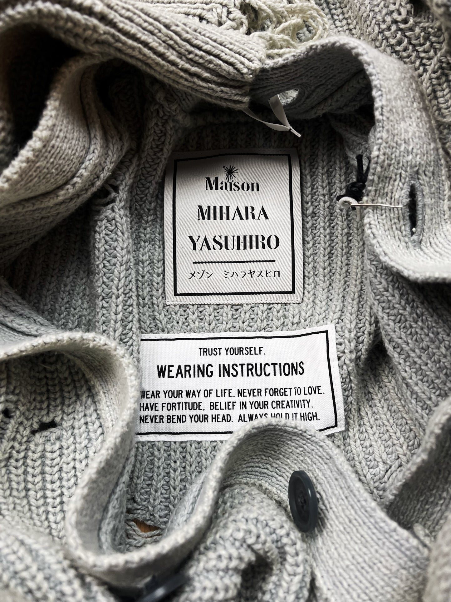 Autumn Winter 2023 Miharayasuhiro ‘Thrash Distressed’ Smoke Grey Cardigan