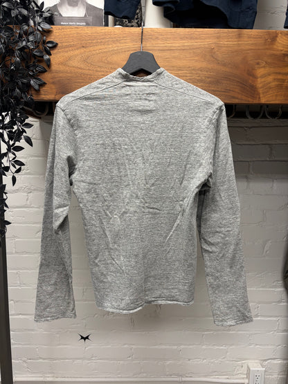 Kapital Natural Grey Cotton V-Neck Henley Long Sleeve Shirt