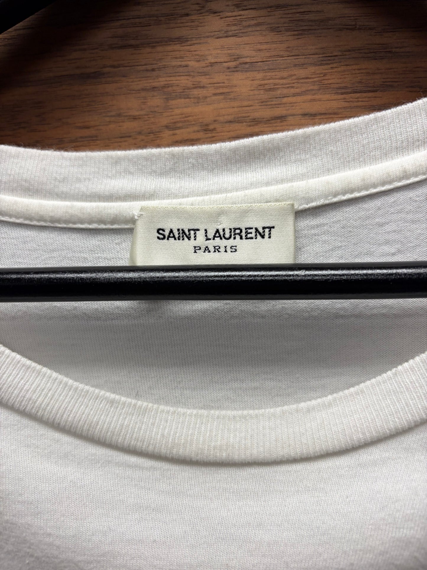 2021 Saint Laurent ‘Mirrored Logo’ Cropped Fit White Spell Out T-Shirt