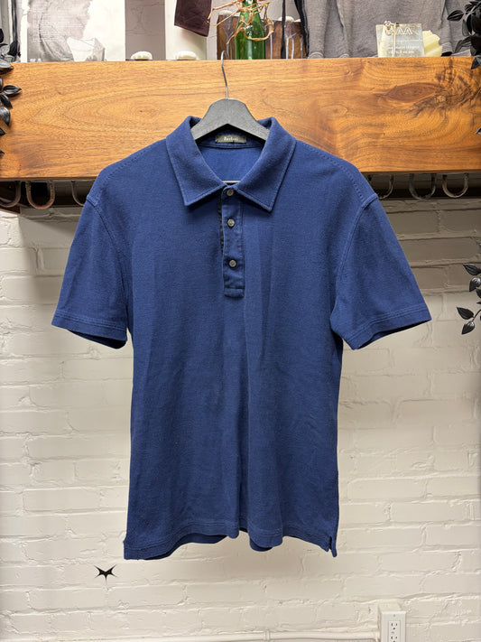 Berluti Blue Cotton Polo with Navy Underside Collar