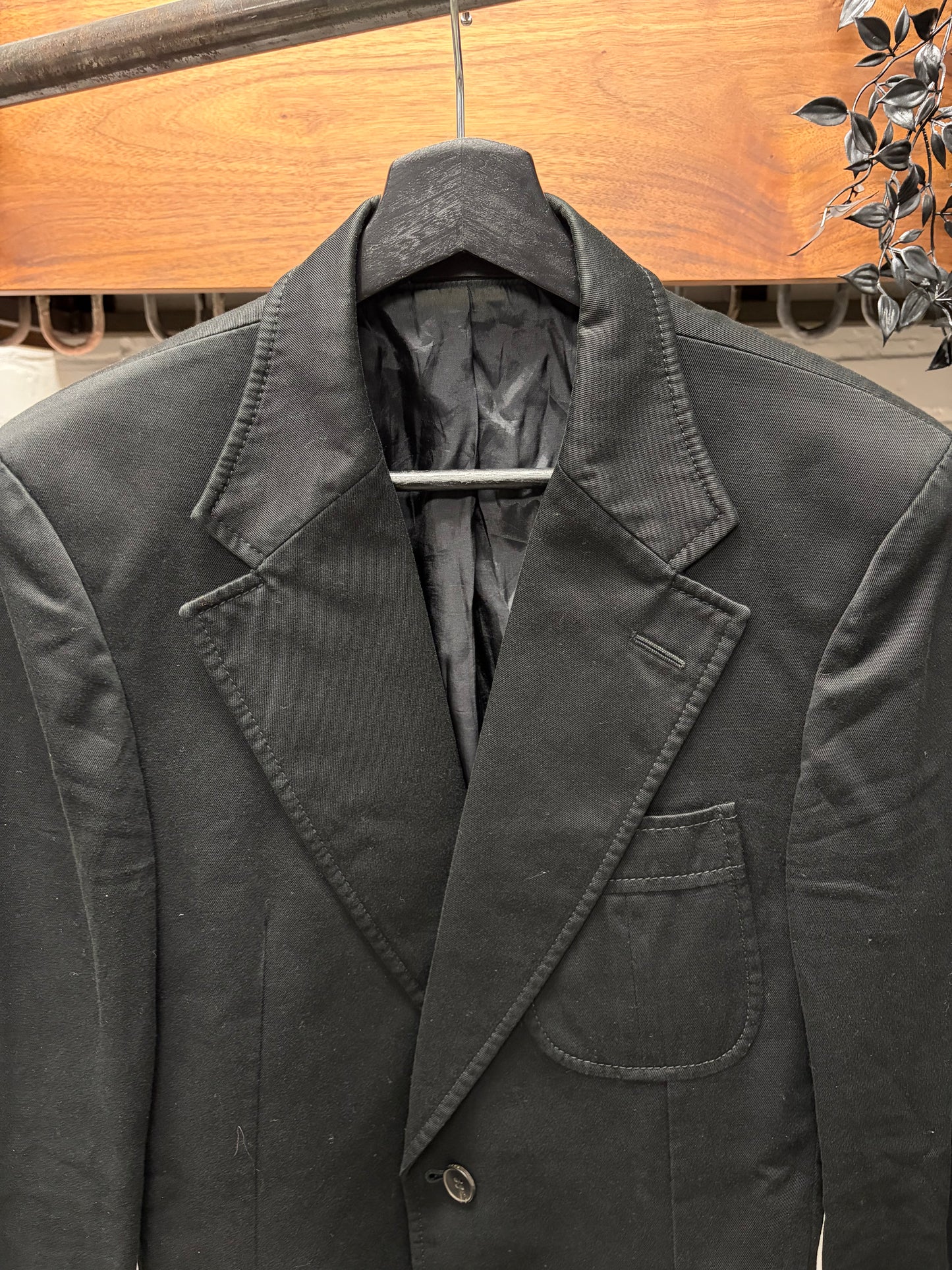 2000s Gucci Black Single Breasted Waxed Cotton Long Blazer