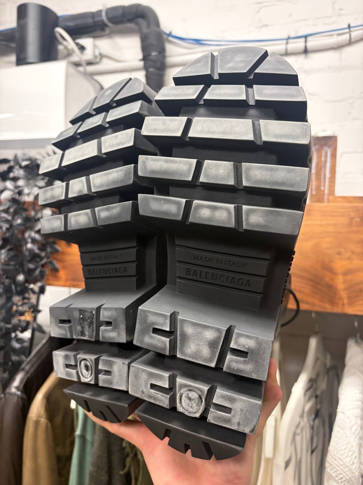 Balenciaga ‘Bulldozer’ Distressed Leather Platform Sole Combat Boots
