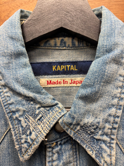 Kapital ‘Sashiko’ Repaired/Studded Blue Denim Button Snap Shirt
