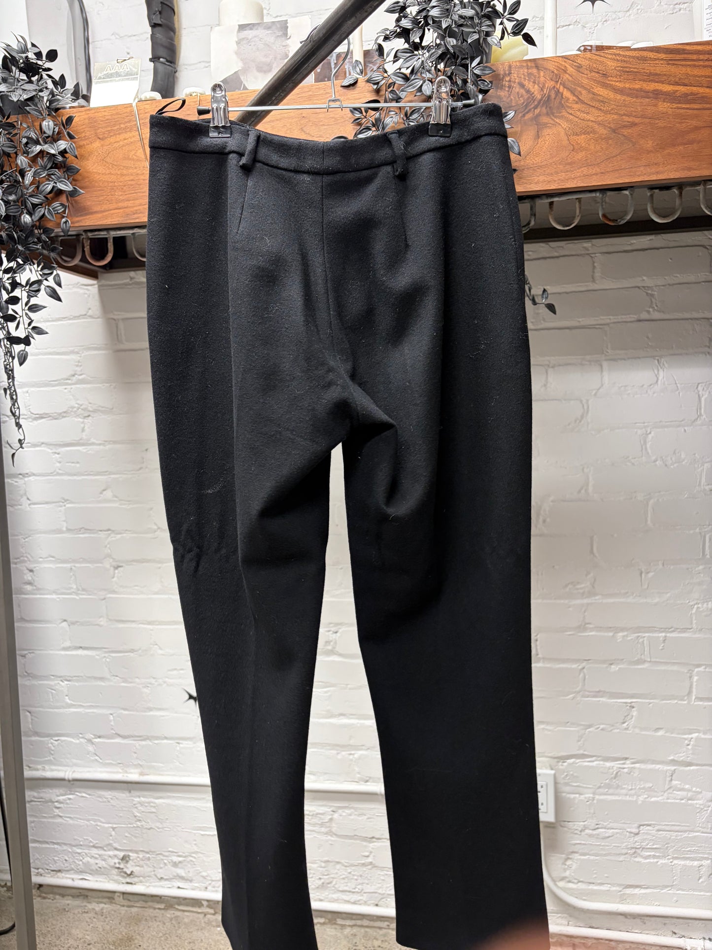 Vintage Miu Miu Black Wool Pleated Straight Leg Trousers