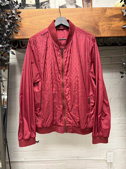 2014 Prada Peforated Red Nylon Zip-Up Bomber Jacket