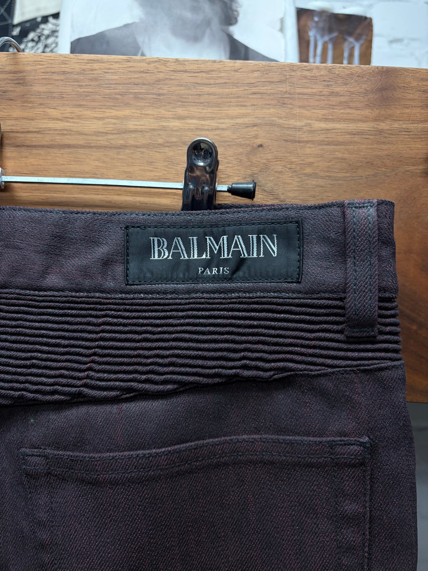 Balmain ‘Oxblood Red’ Waxed Biker Knee Skinny Jeans