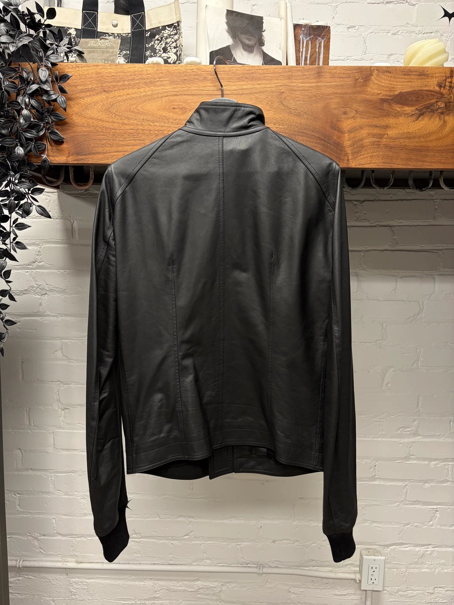SS2021 Rick Owens ‘Phlegethon’ Intarsia Black Lambskin Leather Jacket
