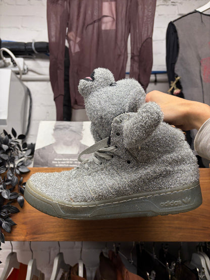 2013 Jeremy Scott x Adidas Silver ‘Tinsel Bear’ High Top Sneakers