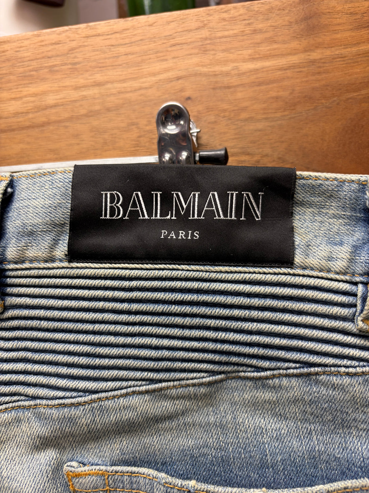 2010s Balmain 'Blood Stained' Blue Skinny Moto-Biker Knee Skinny Jeans