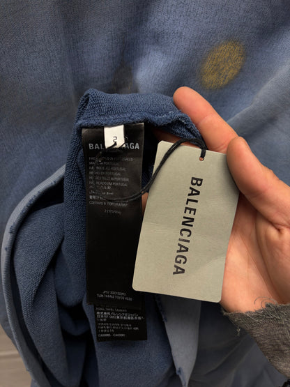 AW2023 Balenciaga ‘Paris Moon’ Blue Heavy Distressed Hoodie