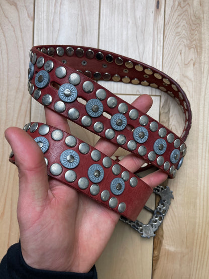 Tornado Mart Oxblood Red Studded Silver Buckle Belt