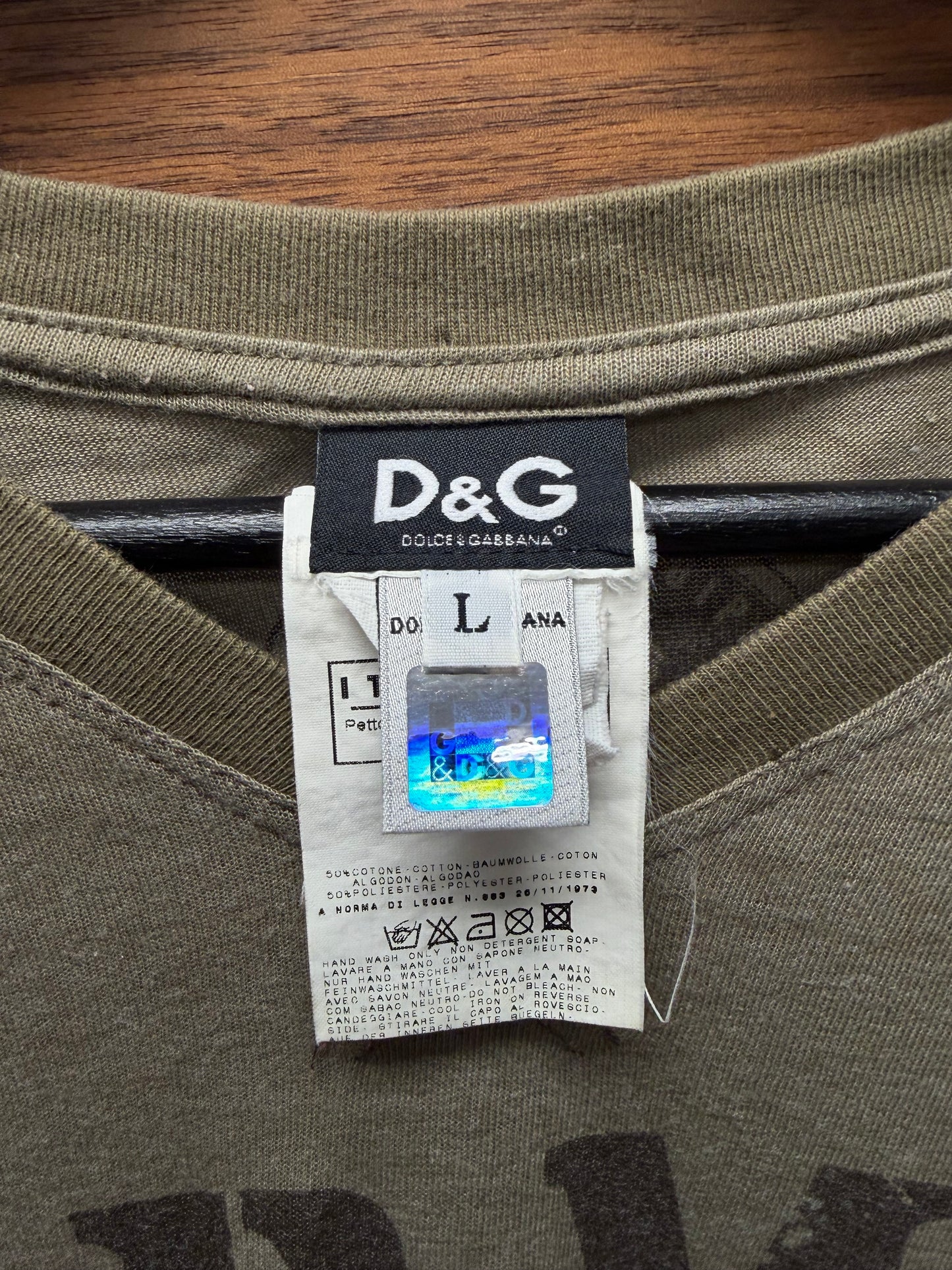 2000s Dolce & Gabbana ‘Army Training’ Brown ‘Ringer’ V-Neck Shirt