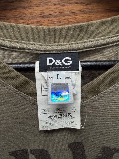 2000s Dolce & Gabbana ‘Army Training’ Brown ‘Ringer’ V-Neck Shirt