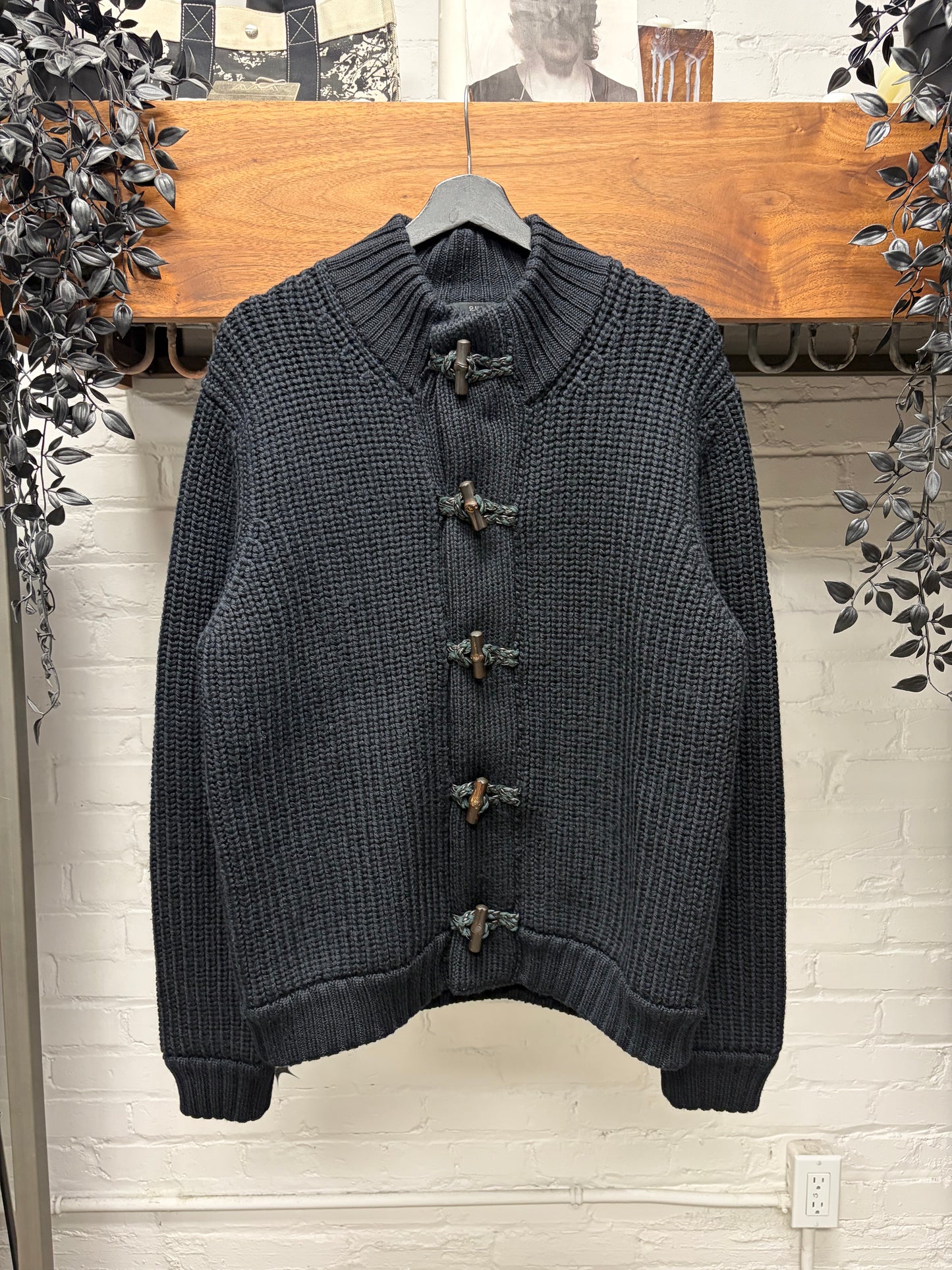 Vintage Gucci Genuine Bamboo Toggle Merino Wool Black Wool Knit Cardigan