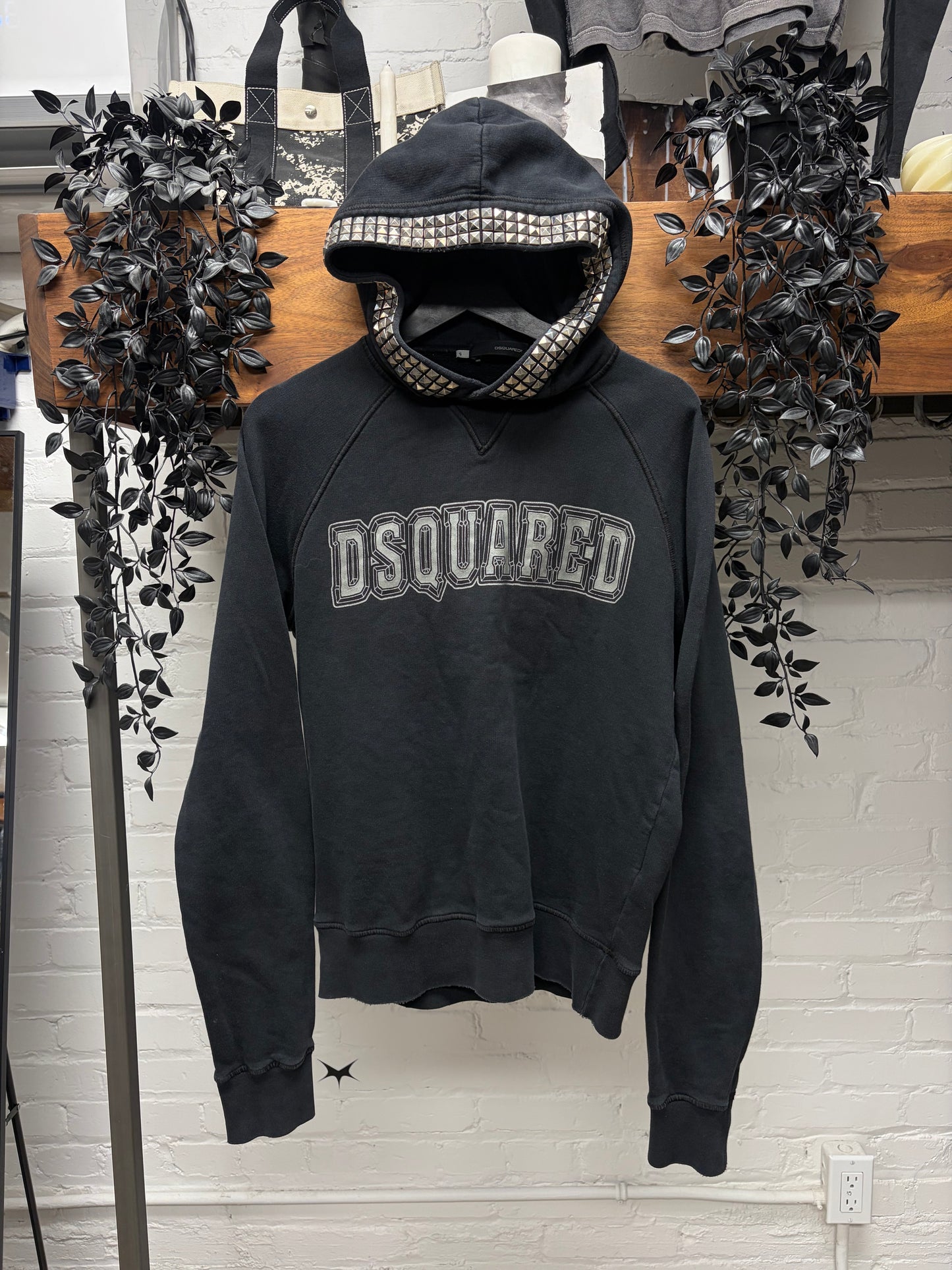 AW2005 Dsquared2 ‘Pyramid Studded’ Black Logo Hoodie