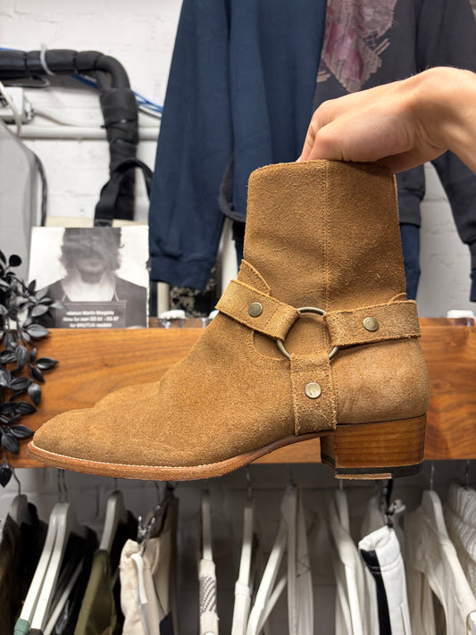 Saint Laurent ‘Wyatt’ Harness Brown Suede Pointed Toe Chelsea Boots