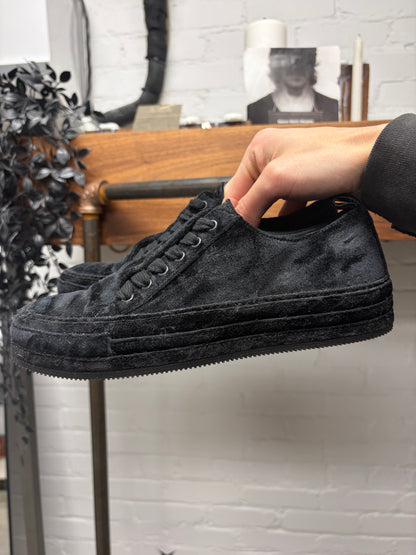 Ann Demeulemeester Black Crushed Velvet ‘Roccia’ Low Top Sneakers