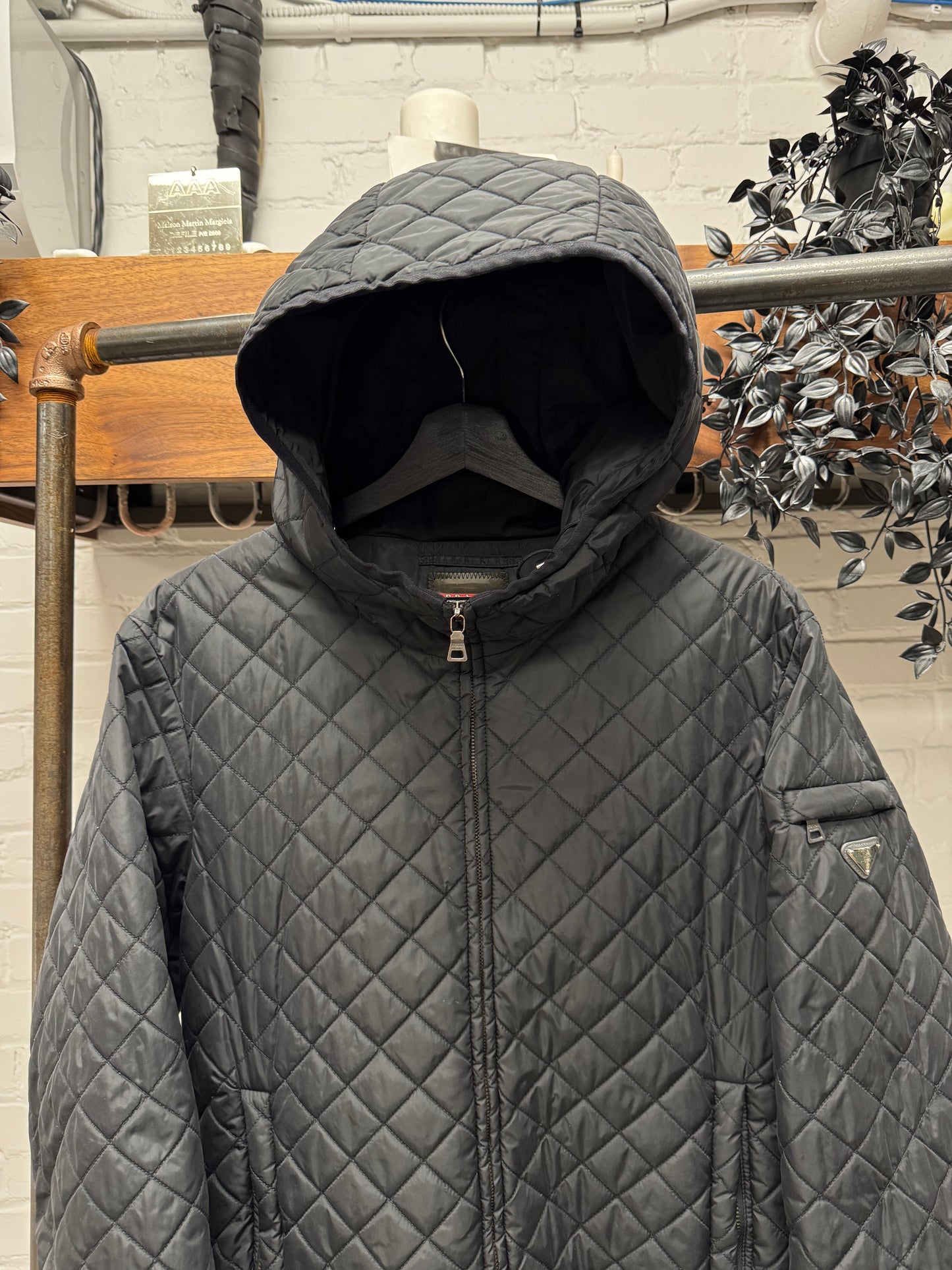 2000s Prada Quilted Down Fill Saffiano Logo Puffer Jacket
