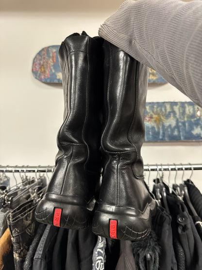 AW1999 Prada Runway Leather Toggle High Top Boots