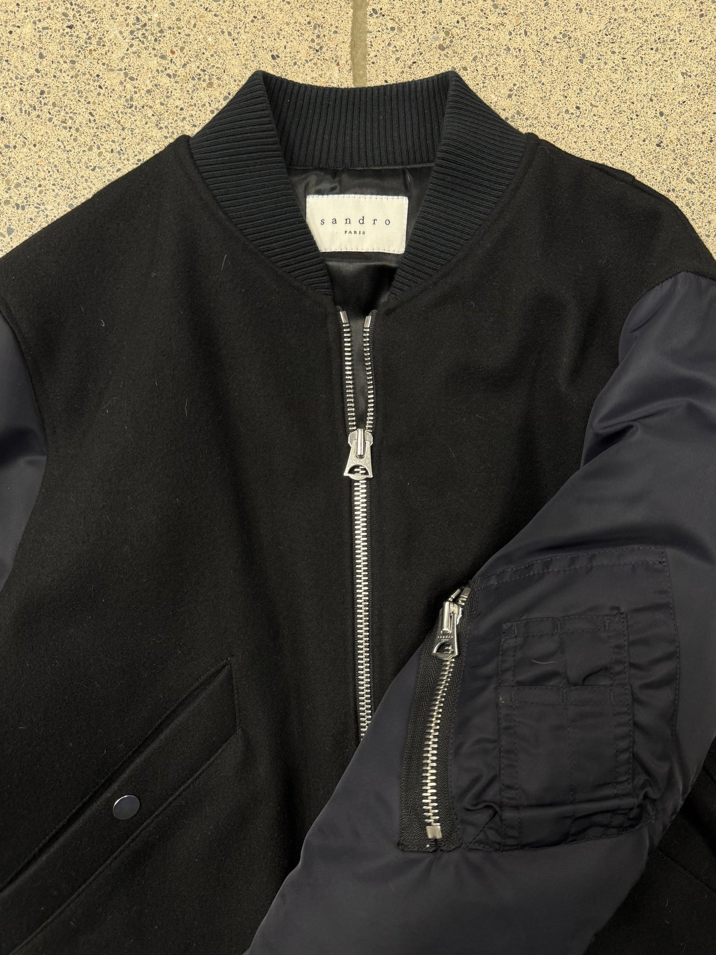 Sandro Wool/Nylon Down Filled Bomber Jacket