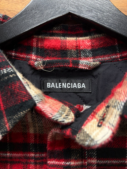 2019 Balenciaga Quilt Padded Oversized Red Plaid Flannel Jacket