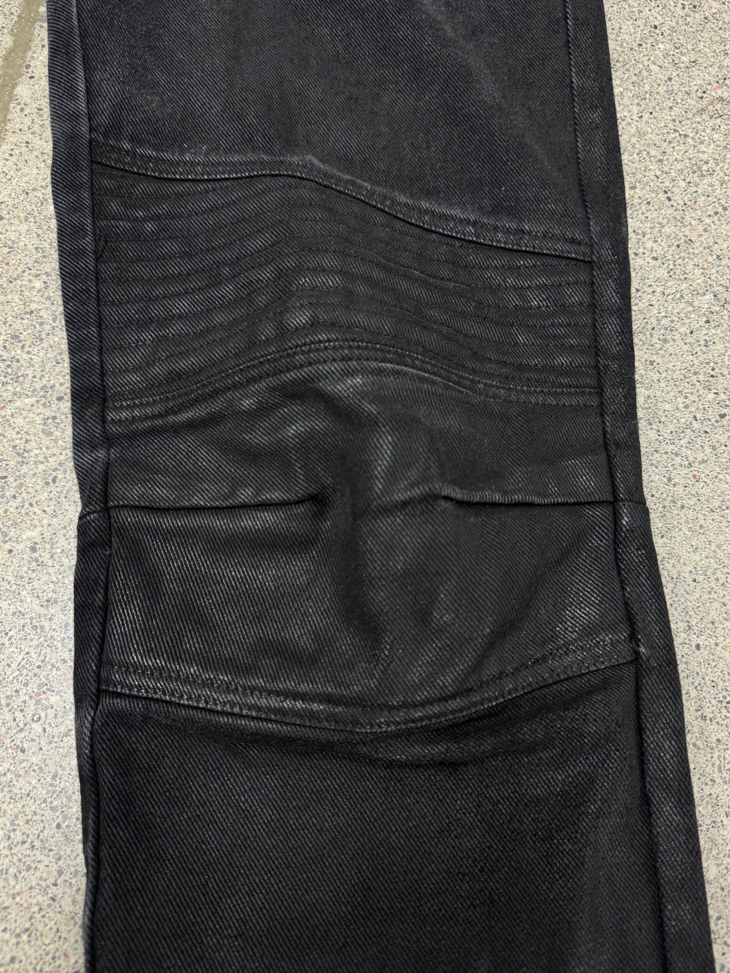 AW1999 Helmut Lang Waxed Black ‘Biker Knee’ Slim Cut Denim