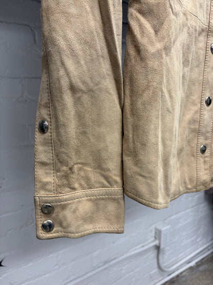 Dolce & Gabanna ‘Mainline’ Tan Goatskin Suede Western Inspired Button Snap Shirt