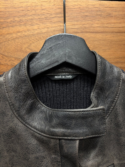 Maison Margiela Leather/Black Ribbed Wool Knit ‘5-Zip’ Jacket