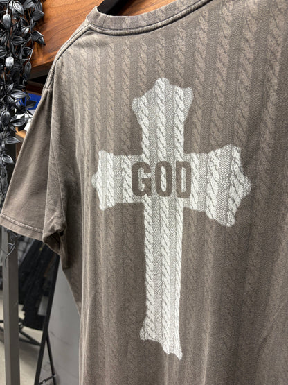 AW2007 Number (N)ine ‘Love God Murder’ Celtic Cross Distressed Brown Graphic T-Shirt