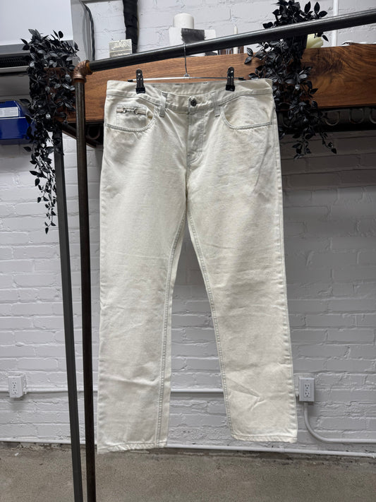 2000s Gucci ‘Horsebit’ Pocket Detail White Bootcut Denim