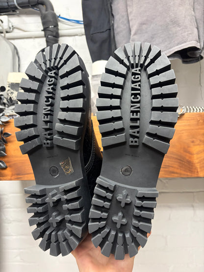 Balenciaga ‘Strike’ Grained Black Leather Combat Boots