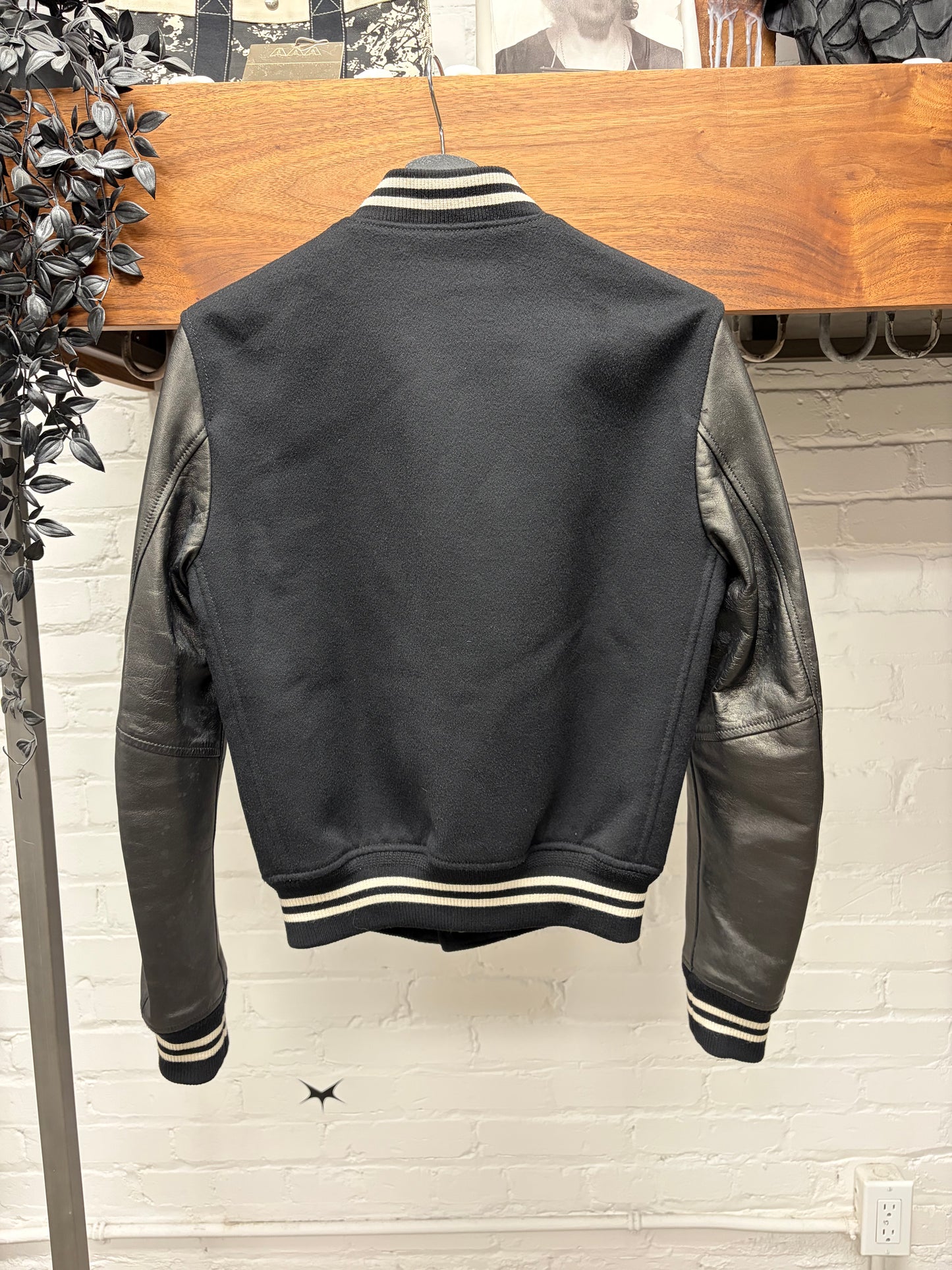 Alexander McQueen Sequin ‘Gryphon’ Wool/Leather Black Varsity Jacket