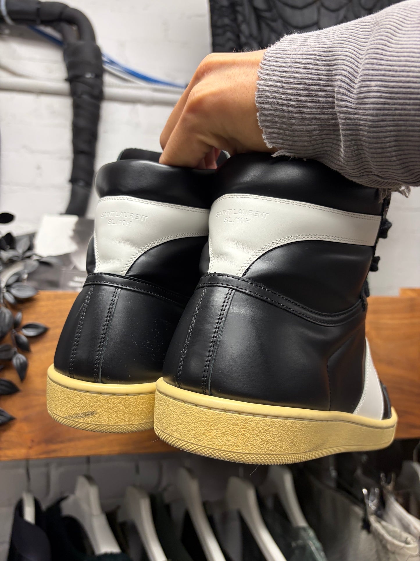 Saint Laurent ‘SL / 10H’ Black/White Leather Court High Top Sneakers