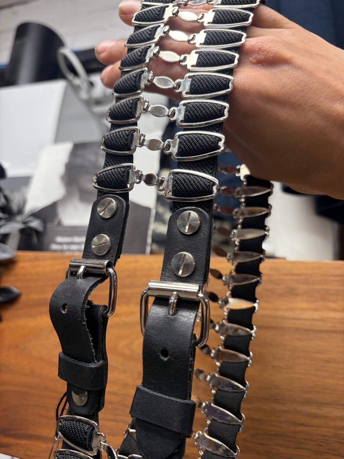 Balmain ‘Double Stack’ Silver/Black Leather Elasticated Belt