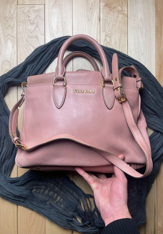 Miu Miu Pink Leather Full Size Crossbody/Top Handle Bag